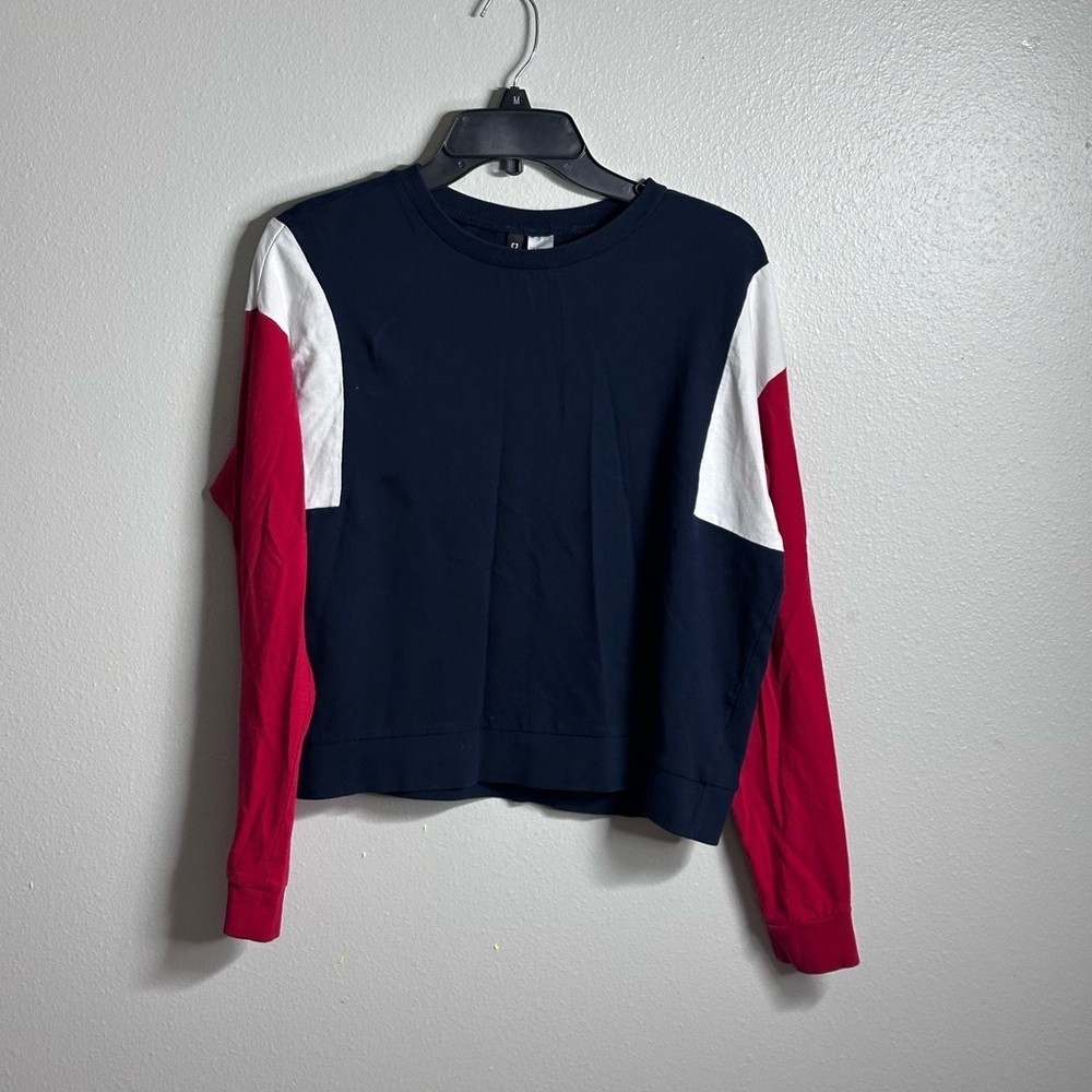H&M Divided Multi Color Red Navy White Long Sleeve Pullover Sweater Size M